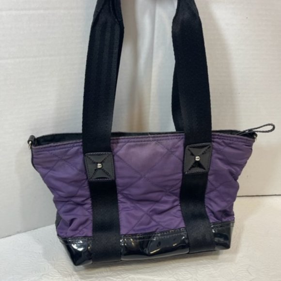 Franco Sarto Purple Quilted Black Patent Leather Zip Tote Bag Handbag 9x4x8" - Picture 2 of 13